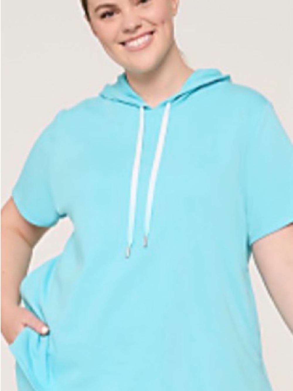 Light Blue womens Short Sleeve Hoodie Top